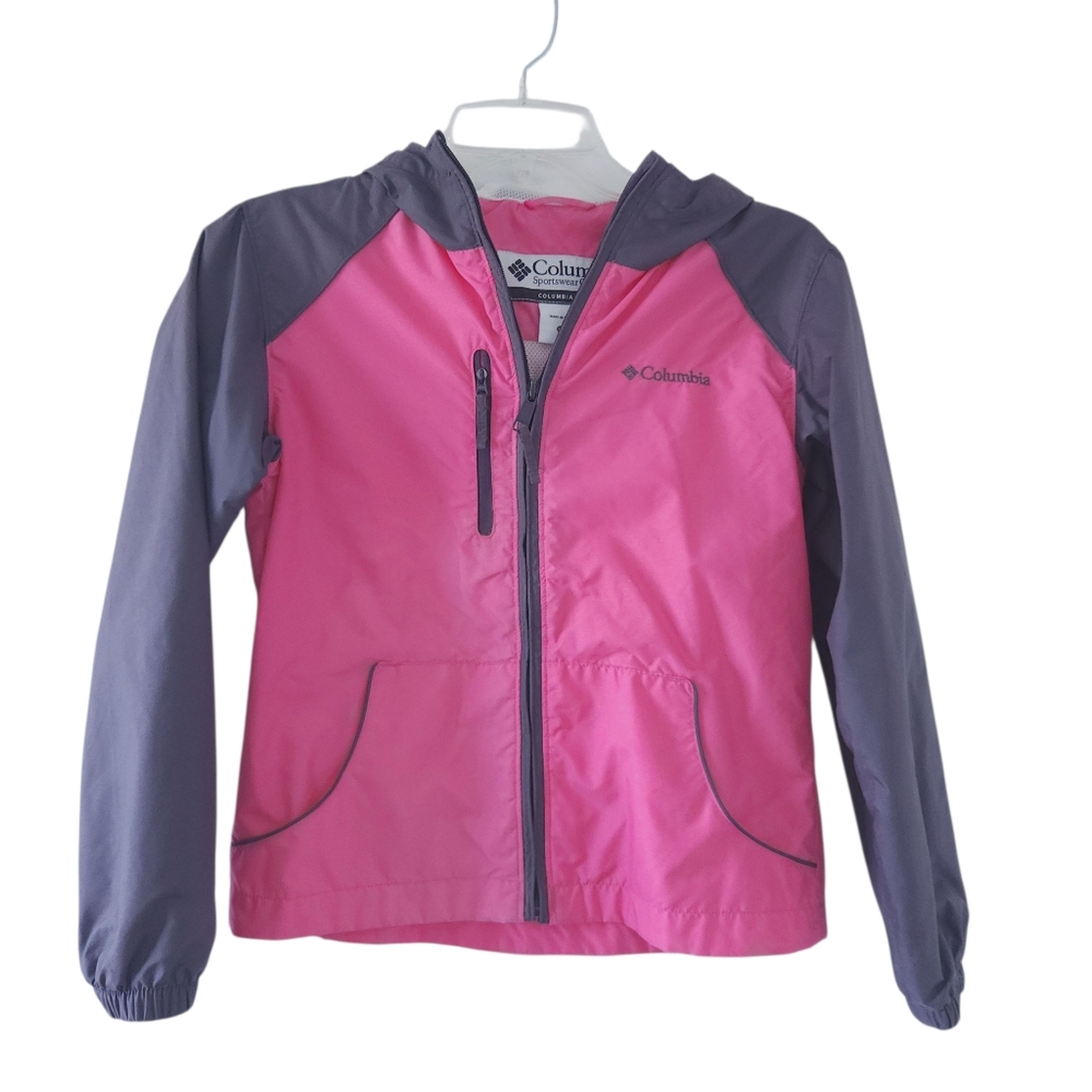 Columbia Pink and Gray Hooded Windbreaker Girls Kids 10/12